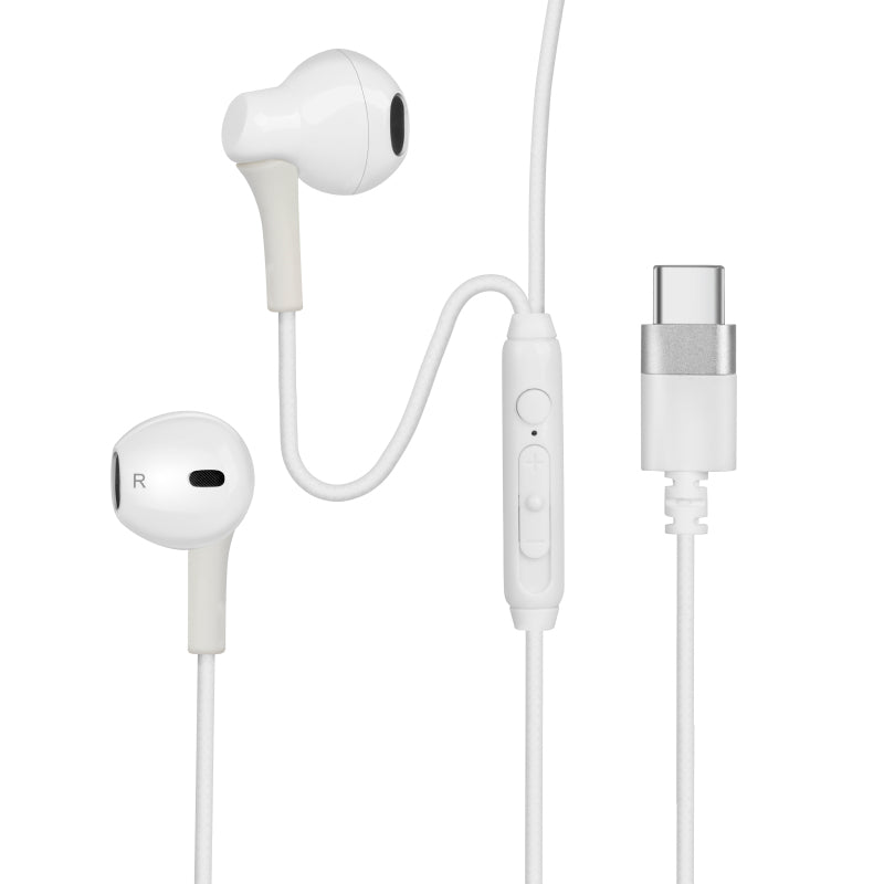 groov e Digital Buds - Wired In-Ear Earphones Headphones with Remote & Mic - USB-C Connection - Music Playback & Hands-Free Calls - Includes Earbuds (3x Sizes) - White