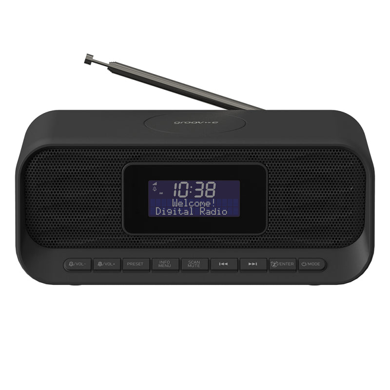 Groov-e Zeus DAB/FM Clock Radio with Wireless Charging Pad & Bluetooth Black