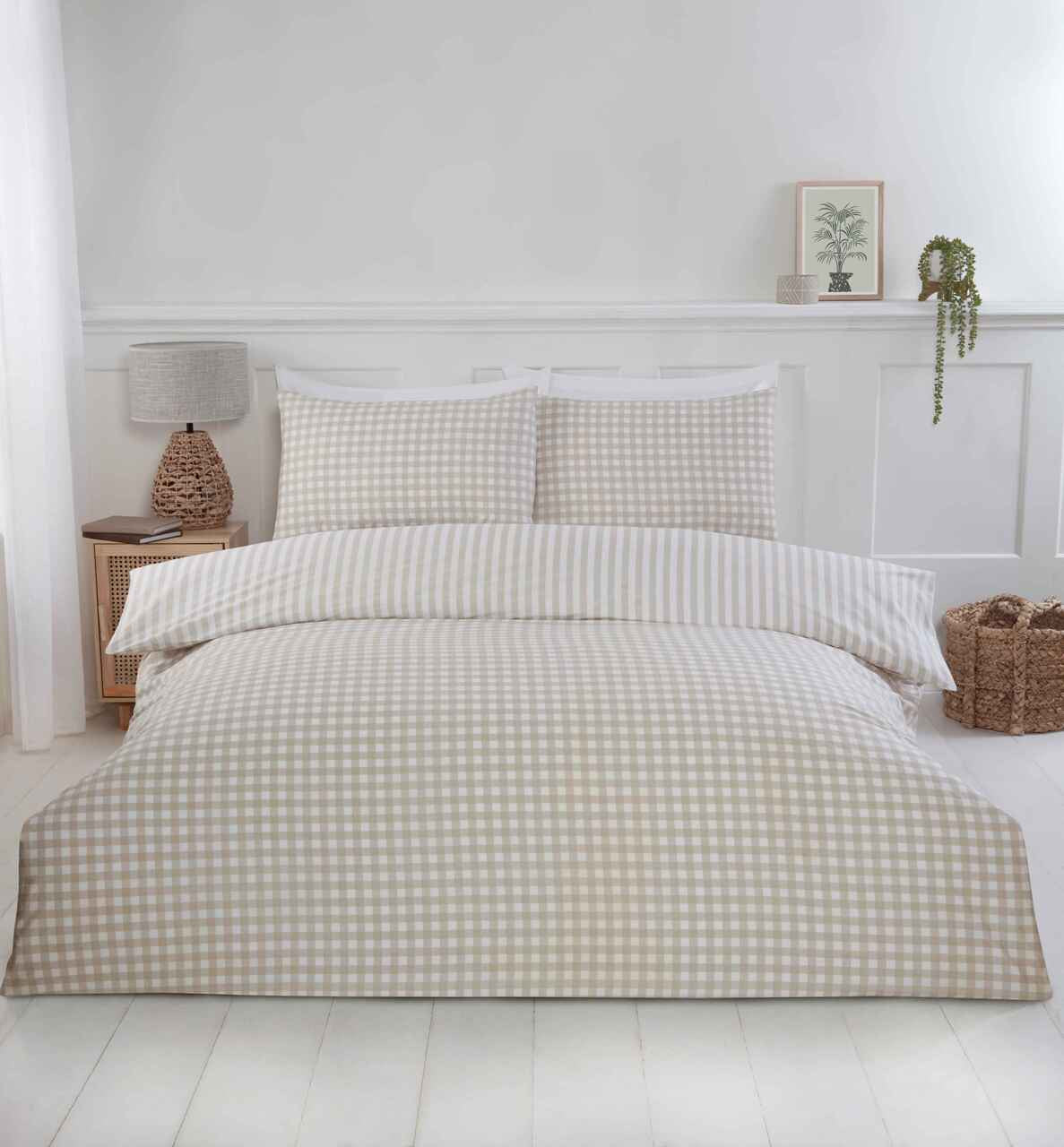Gingham Check Duvet Set King Natural