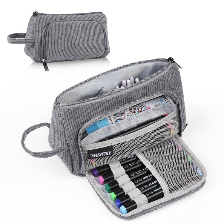 Corduroy Triangular Pen Case Cover Makeup Pouch Travel Cosmetic Organizer Bag (Grey)