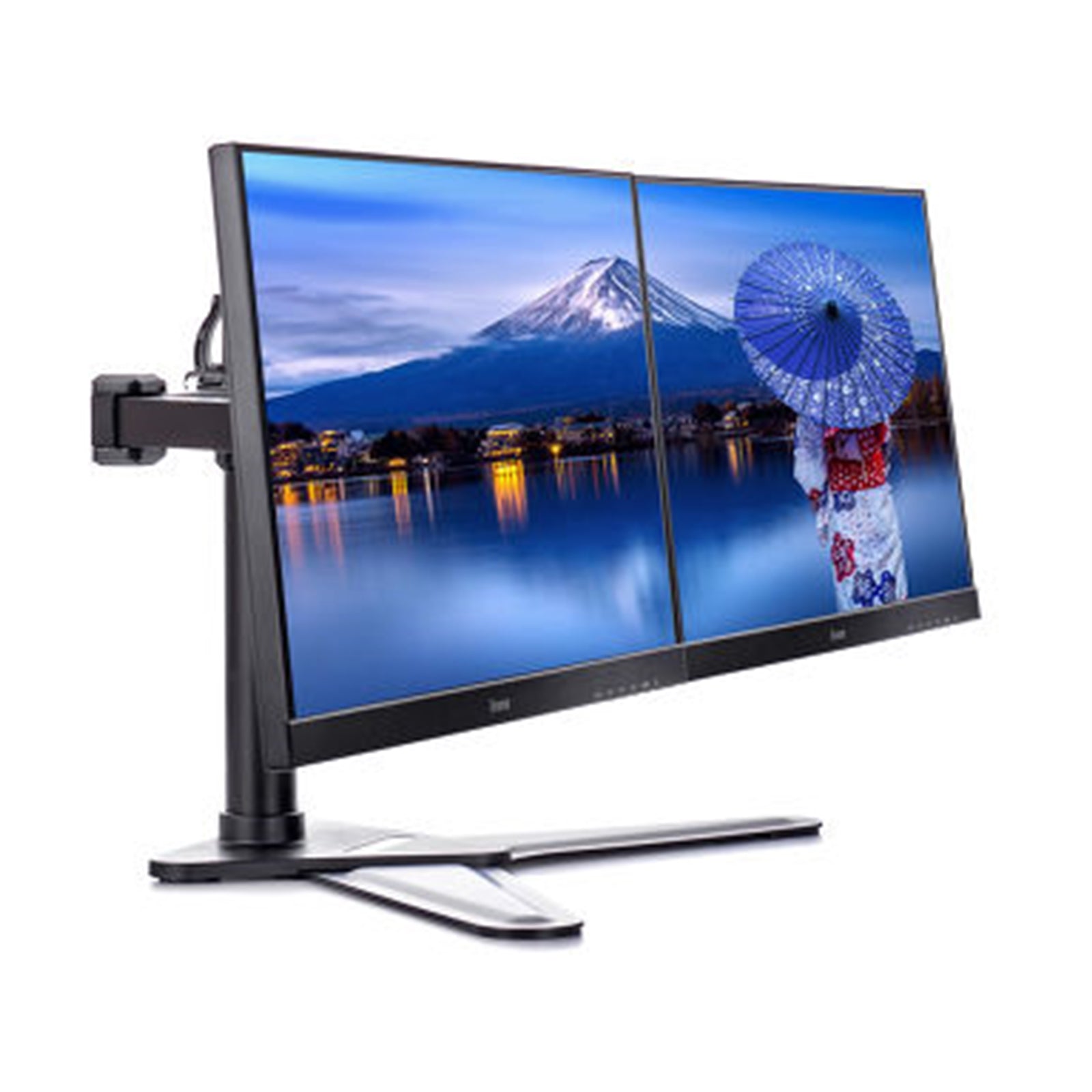 iiyama Dual Desk Stand Monitor Arm, Desk Mount, Fits 2 x 30 Inch Flat Screens, Tilt, Swivel, Height, Rotation, inc Cable Management