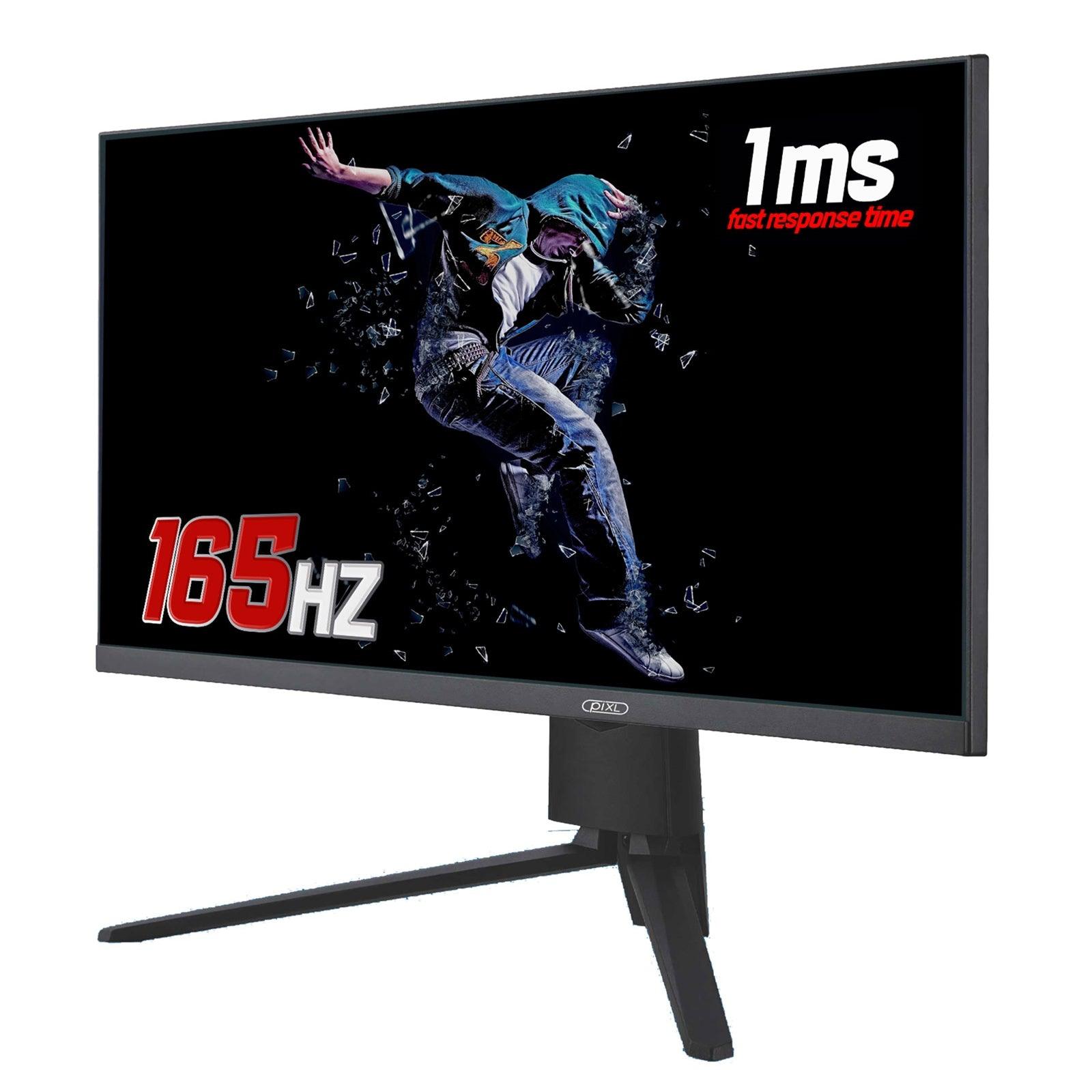 piXL 27 Inch Frameless Gaming Monitor, Widescreen LCD Panel, Full HD 1920x1080, 1ms Response Time, 165Hz Refresh, Display Port / HDMI, 16.7 Million Colour Support, VESA Wall Mount, Black Finish