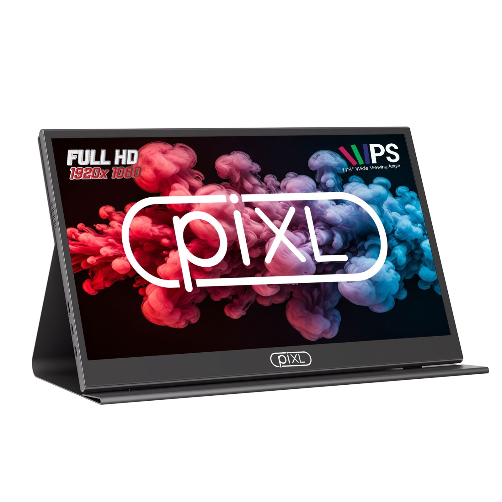 piXL 15.6 Inch 60Hz Full HD IPS Widescreen Portable Monitor with USB-C, Mini HDMI & Speakers with Foldable Case & Stand