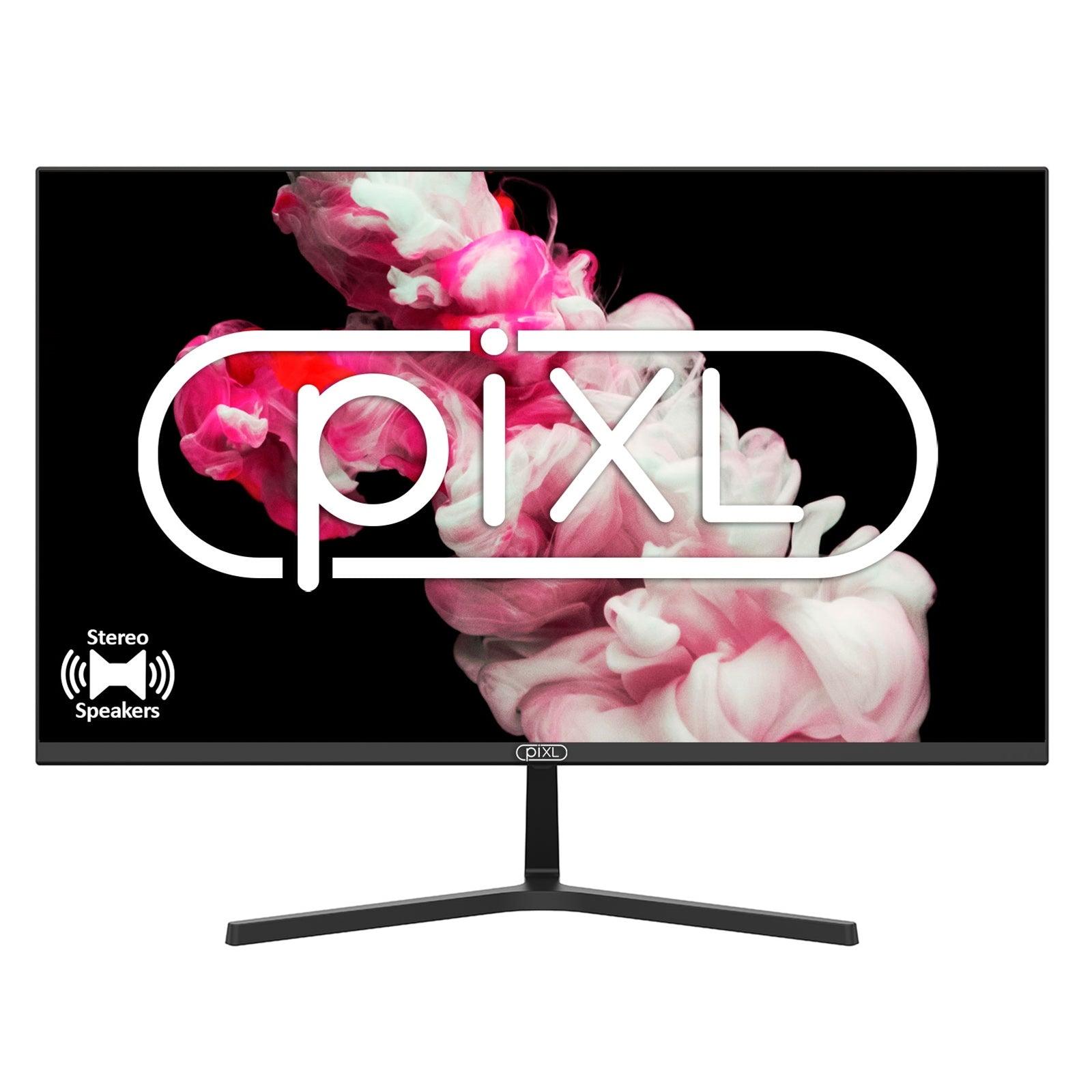 piXL 27 Inch Frameless Monitor, Widescreen IPS LCD Panel, True -to-Life Colours, Full HD 1920x1080, Speakers, 5ms Response Time, 75Hz Refresh, VGA, HDMI, Black Finish