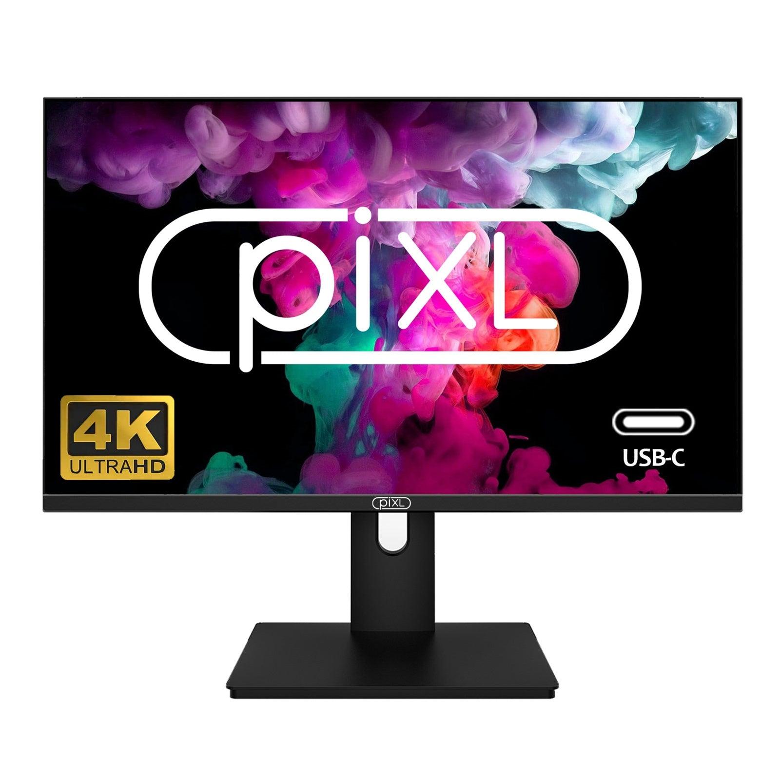 piXL 27 Inch Frameless IPS Monitor, 4K, LED Widescreen, 5ms Response Time, 60Hz Refresh Rate, HDMI, Display Port, 2x USB-A, USB-B, USB-C, 16.7 Million Colour Support, VESA Mount, Black Finish