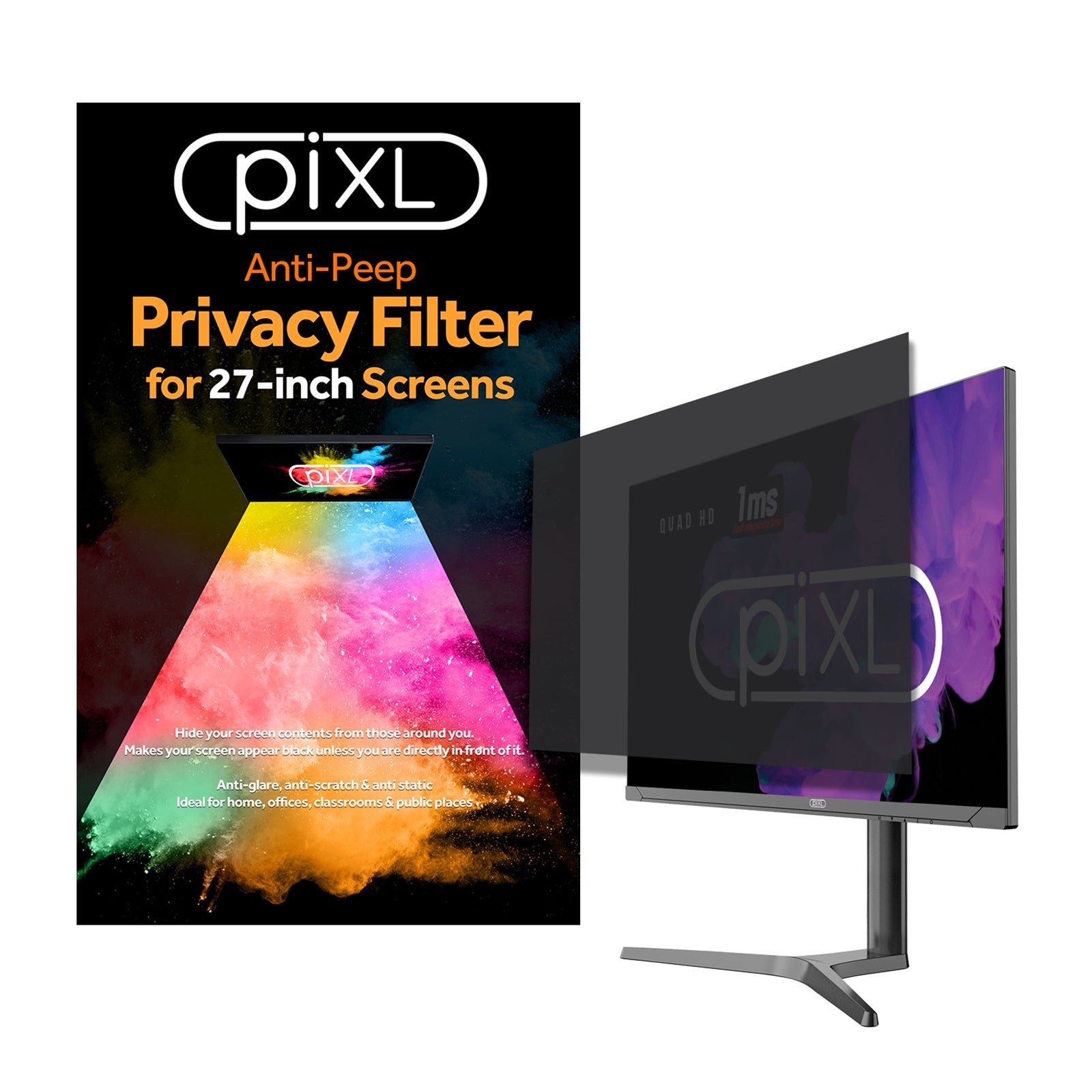 piXL 27 Inch Monitor Security Privacy Screen/ Privacy Filter, Anti-Glare, Anti-Peep, Anti-Static & Blackout