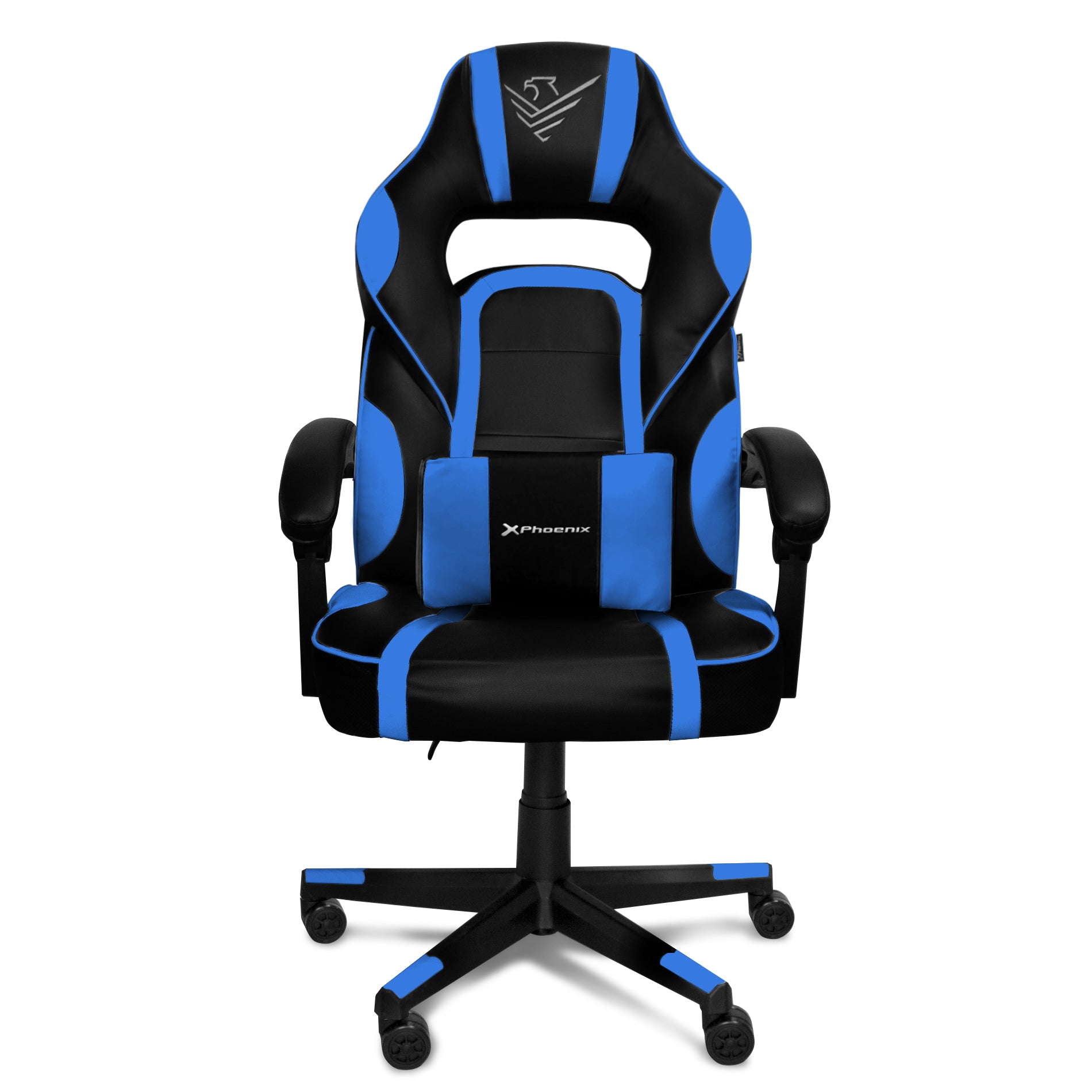 Height Adjustable Gaming Chair, with Lock, Folding Armrests, Non-Slip, Lumbar Cushion and 15 Degree Adjustable Backrest, Black and Blue (Collection Only)