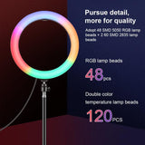 10.2 inch 26cm Marquee LED RGBWW Selfie Beauty Light + 1.1m Tripod Mount 168 LED Dual-color Temperature Dimmable Ring Vlogging Photography Video Lights with Cold Shoe Tripod Ball Head & Remote Control & Phone Clamp (Black)