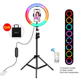 10.2 inch 26cm Marquee LED RGBWW Selfie Beauty Light + 1.1m Tripod Mount 168 LED Dual-color Temperature Dimmable Ring Vlogging Photography Video Lights with Cold Shoe Tripod Ball Head & Remote Control & Phone Clamp (Black)