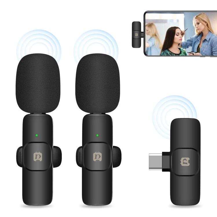 Wireless Lavalier Noise Reduction Reverb Microphones for Type-C Phone, Type-C Receiver and Dual Microphones (Black)
