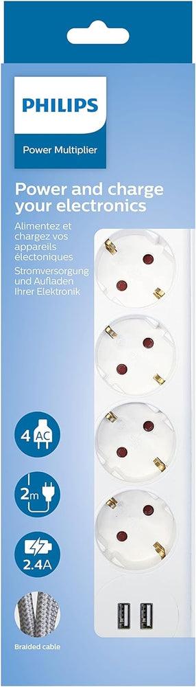Philips 4-Way Power Strip With USB White Braded