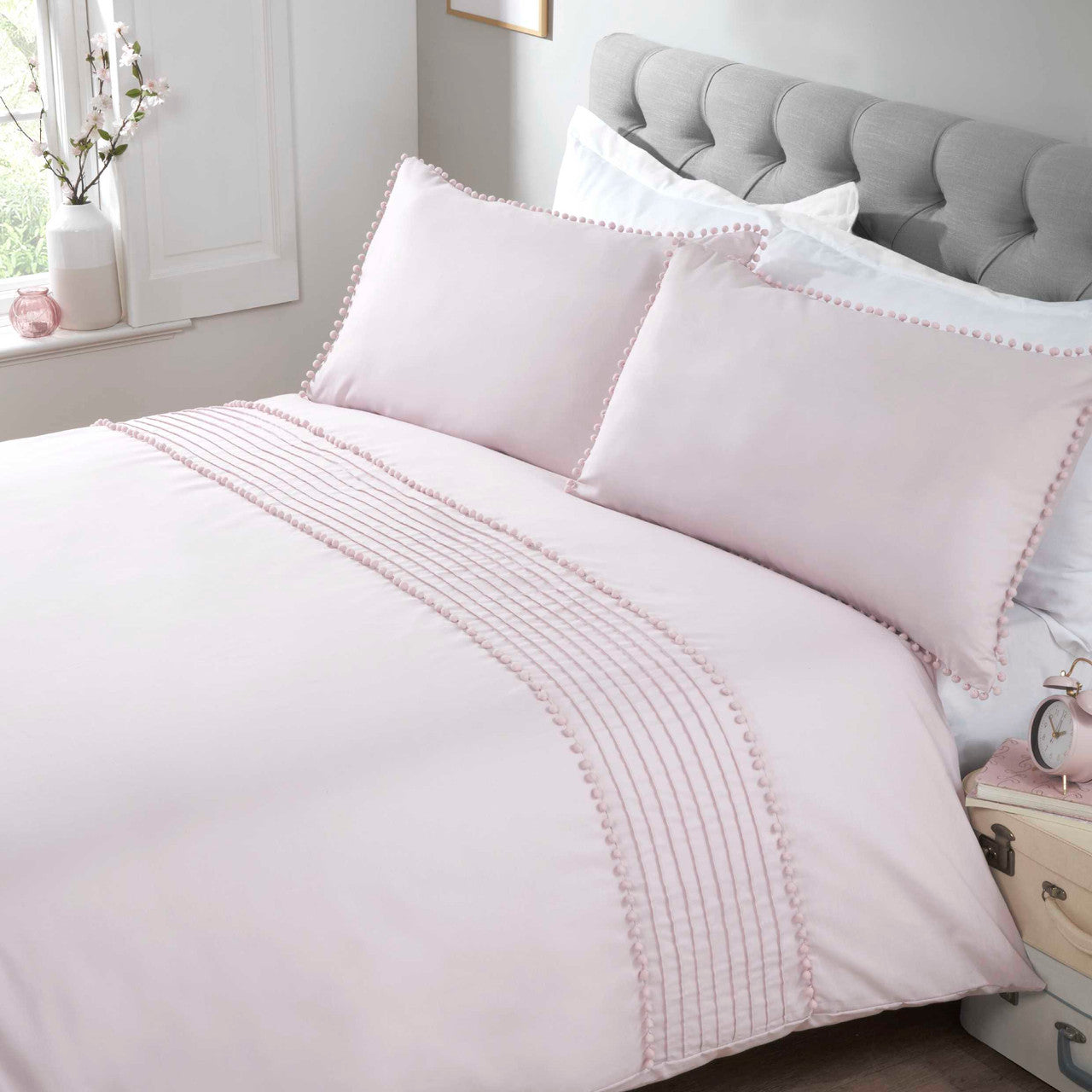 Pom Poms Duvet Set Super King Blush
