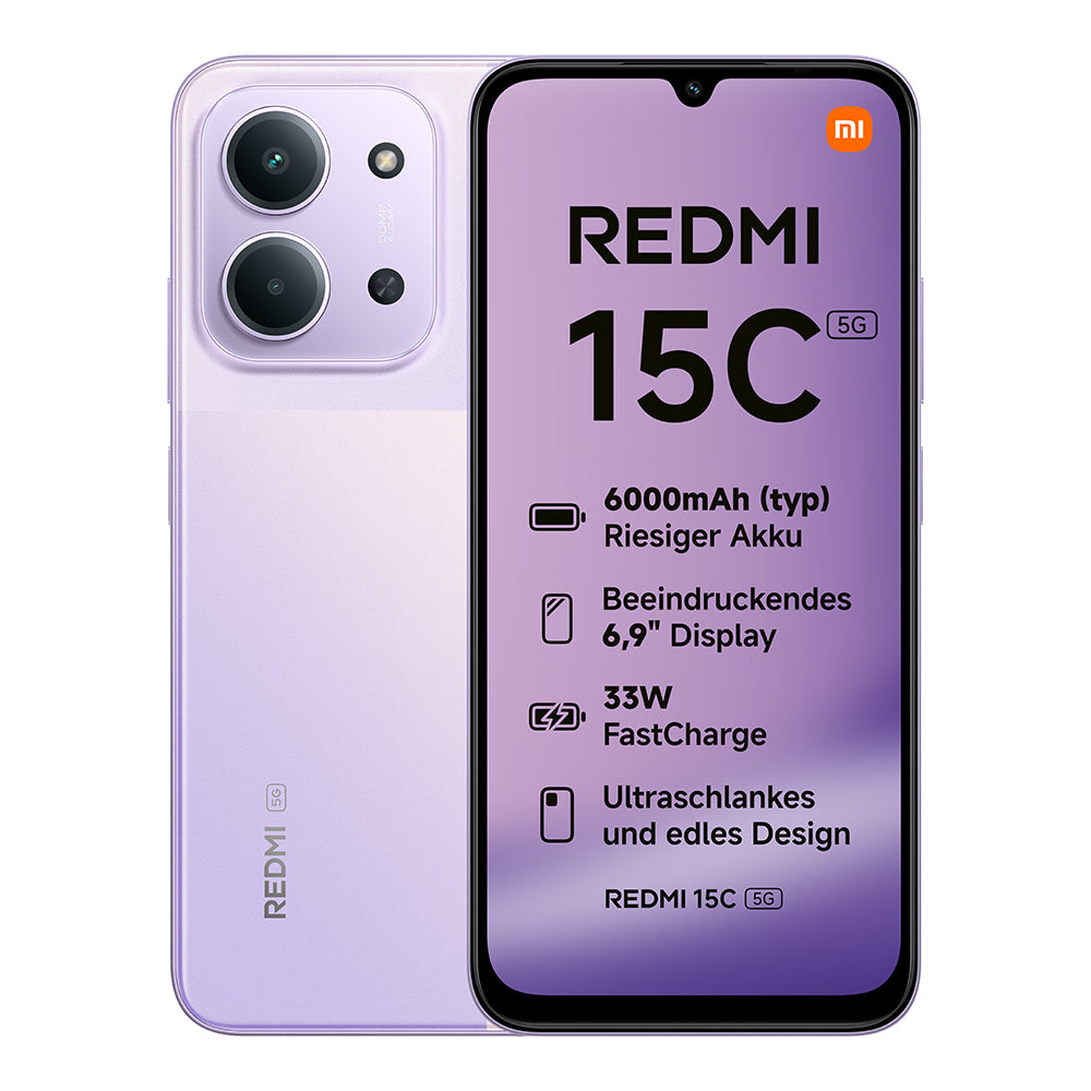 Xiaomi Redmi 15C – Purple, 5G, 256GB Storage, 4GB RAM, Massive 6000mAH Battery, 120Hz 6.9" Display, Stylish Design, 50MP AI Dual Camera, 33W Fast Charging Smartphone