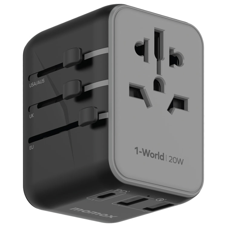 MOMAX 1-World 20W PD Global Travel Fast Charger Power Adapter (Black)