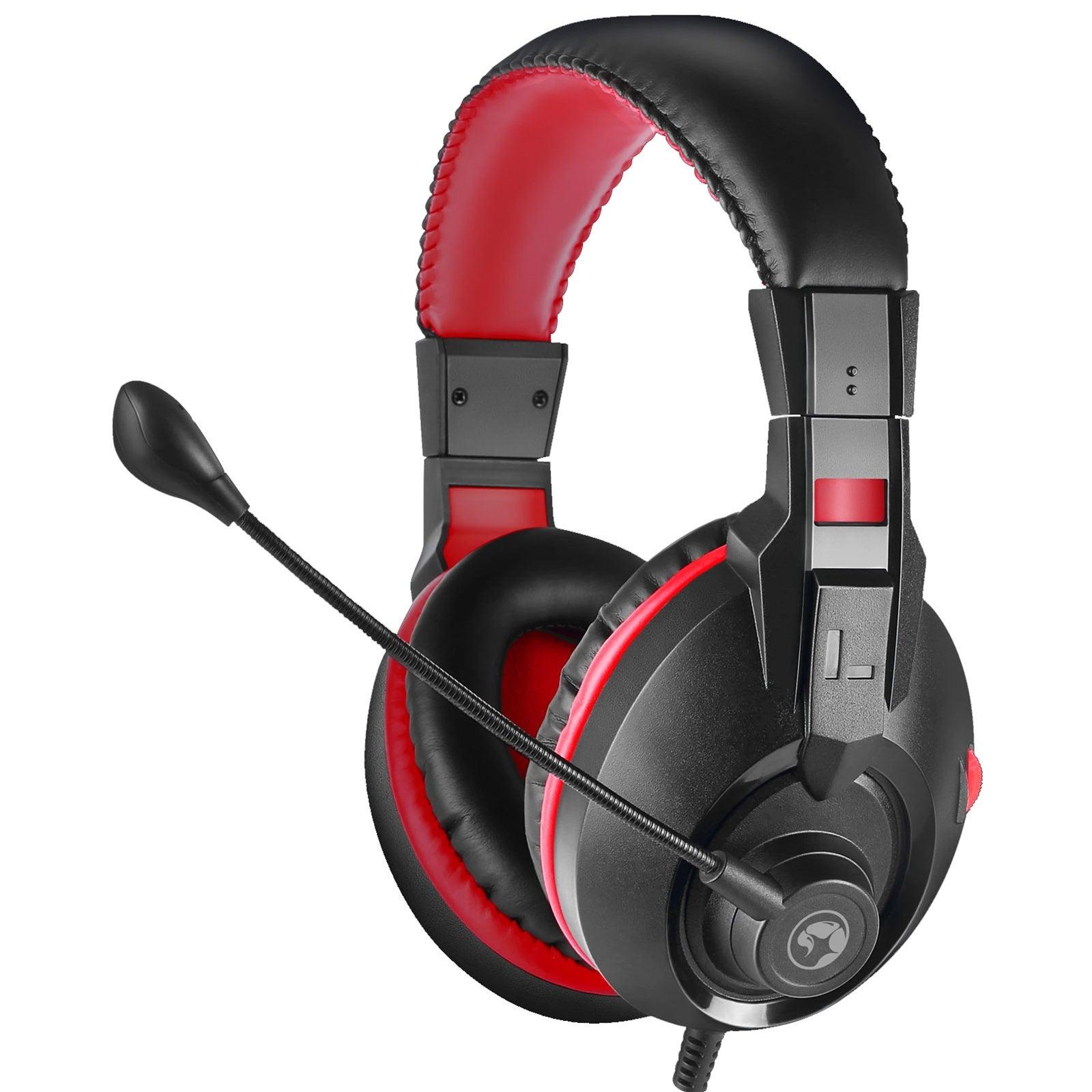 Marvo Scorpion Gaming Headset, Stereo Sound, Flexible Omnidirectional Microphone, 40mm Audio Drivers, On-ear Volume Control, 3.5mm Connection, Black and Red