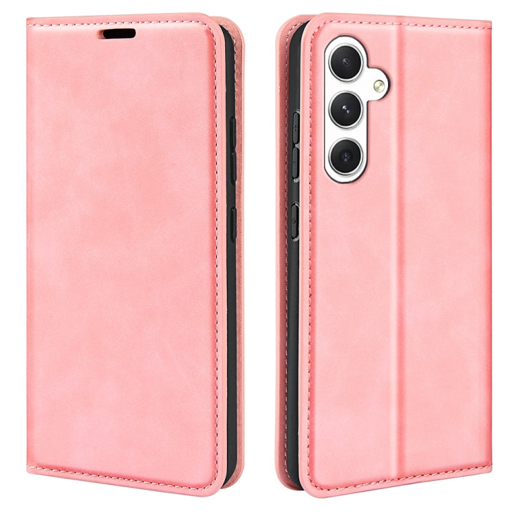 Samsung Galaxy S24 5G Retro-skin Magnetic Suction Leather Phone Case Cover (Pink)