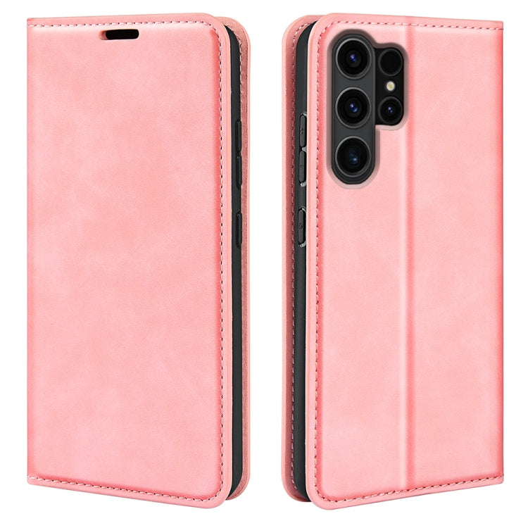 Samsung Galaxy S24 Ultra 5G Retro-skin Magnetic Suction Leather Phone Case Cover (Pink)