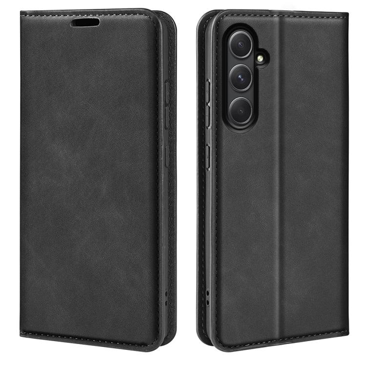 Samsung Galaxy A55 Retro-skin Magnetic Suction Leather Phone Case Cover (Black)