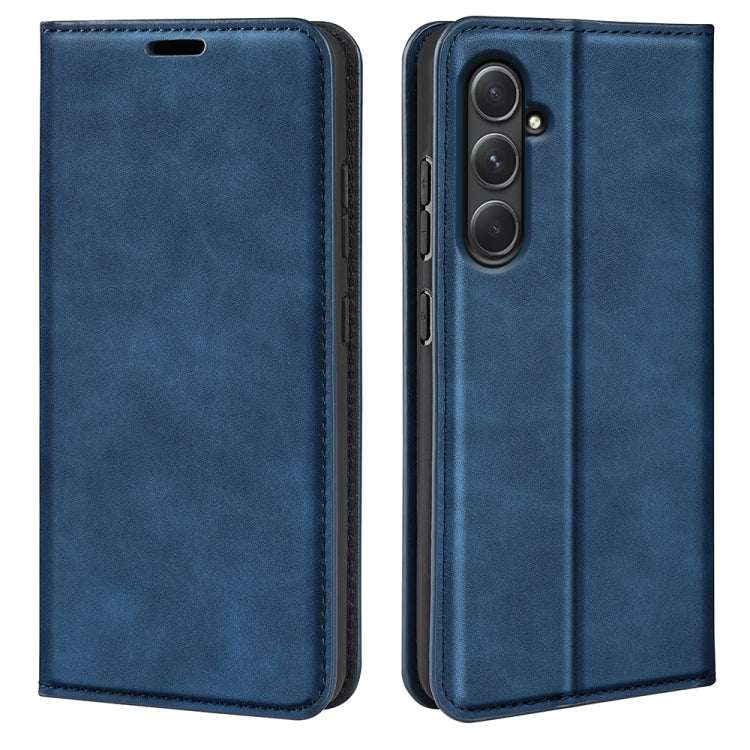 Samsung Galaxy A55 Retro-skin Magnetic Suction Leather Phone Case Cover (Dark Blue)