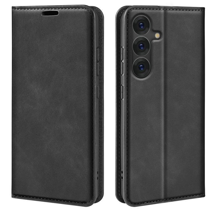 Samsung Galaxy S25 5G Retro-skin Magnetic Suction Leather Phone Case Cover (Black)