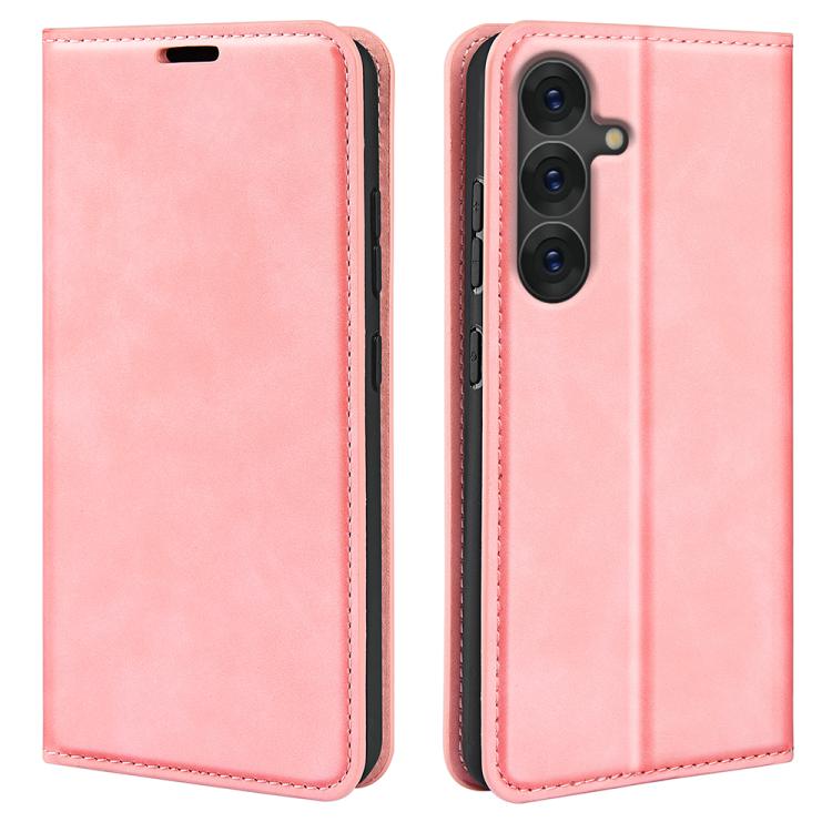 Samsung Galaxy S25 5G Retro-skin Magnetic Suction Leather Phone Case Cover (Pink)