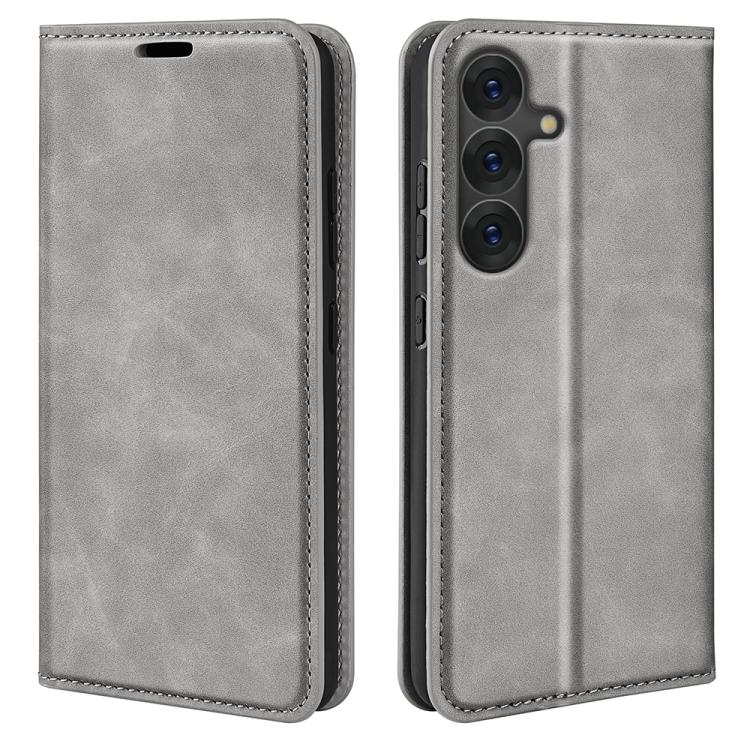 Samsung Galaxy S25+ 5G Retro-skin Magnetic Suction Leather Phone Case Cover (Grey)