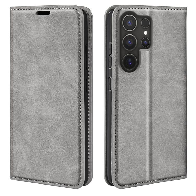 Samsung Galaxy S25 Ultra 5G Retro-skin Magnetic Suction Leather Phone Case Cover (Grey)