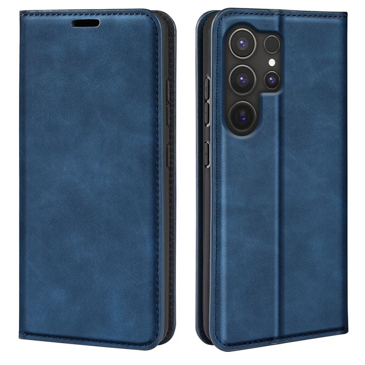 Samsung Galaxy S25 Ultra 5G Retro-skin Magnetic Suction Leather Phone Case Cover (Dark Blue)