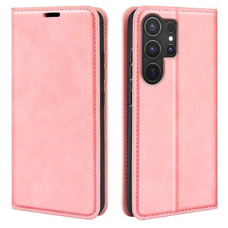 Samsung Galaxy S25 Ultra 5G Retro-skin Magnetic Suction Leather Phone Case Cover (Pink)