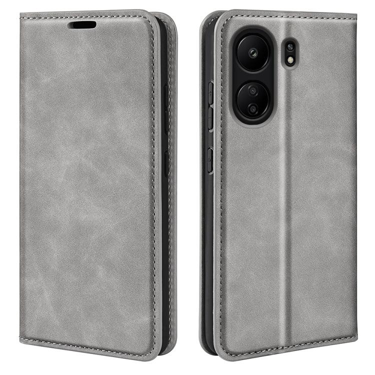 Xiaomi Redmi 13C Retro-skin Magnetic Suction Leather Phone Case (Grey)