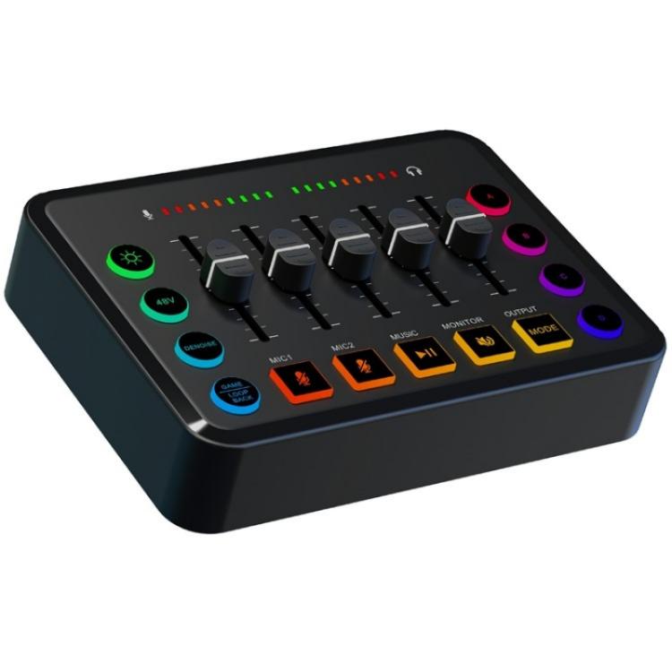 F9 48V Live Streaming Sound Card Audio Mixer Power Voice Changer with RGB Light (Black)