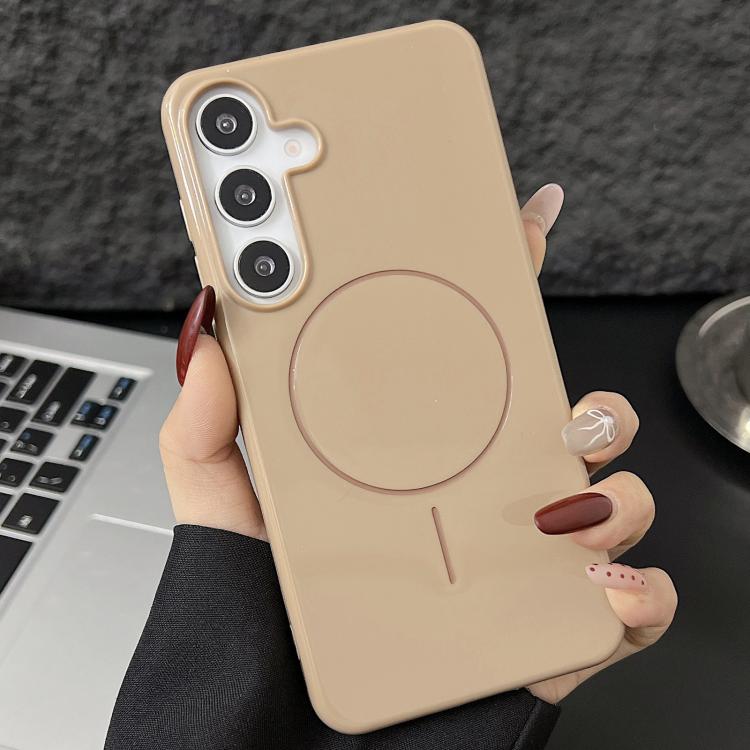 Samsung Galaxy S25 5G Glossy TPU Shockproof MagSafe Phone Case Cover (Desert Gold) (Copy)