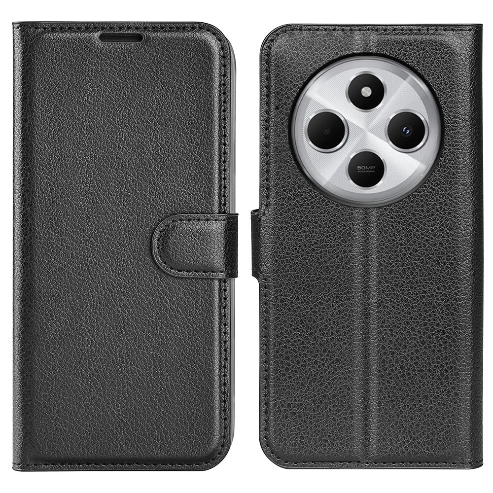 Xiaomi Redmi 14C 4G Black Litchi Texture Leather Phone Case Cover with Holder