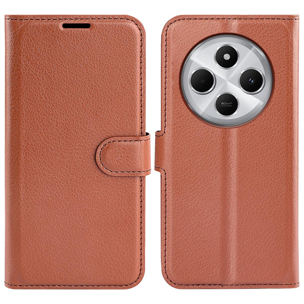 Xiaomi Redmi 14C 4G Litchi Texture Flip Leather Case Cover with Holder - Brown