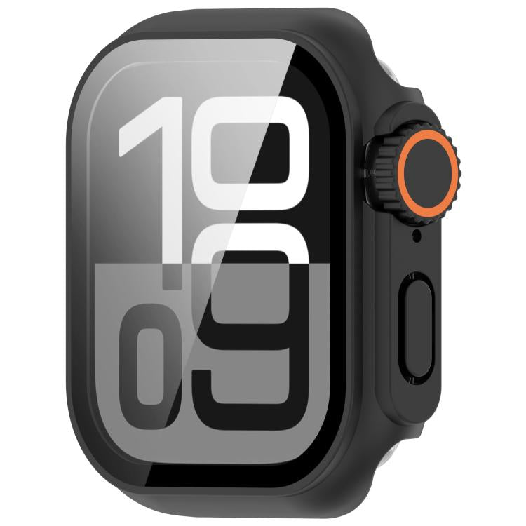 Apple Watch Series 6/5/4/SE/SE2 44mm to Ultra 49mm Tempered Film Integrated PC Button Watch Case Cover - Black