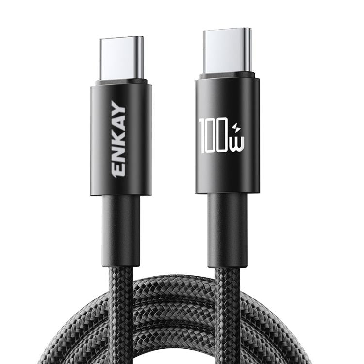ENKAY PD100W USB-C to Type-C Nylon Braided Fast Charging Cable with E-Marker Chip, 2m - Black