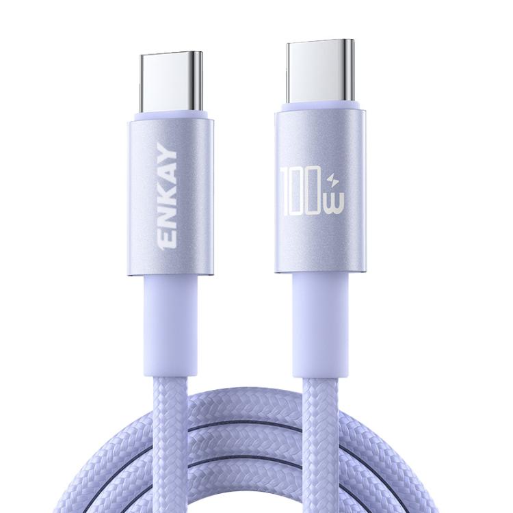 ENKAY 100W USB-C to USB-C Fast Charging Cable with E-Marker Chip, 2m - Purple