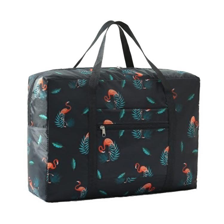 Travel Waterproof Foldable Storage Hand Luggage Bag (Black Flamingo)