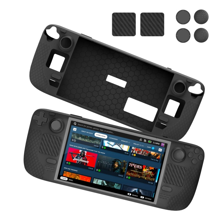 JYS Steam Deck 7pcs/set Host Silicone Case Cover With Joystick Cap+Touch Board Sticker Set (Black)