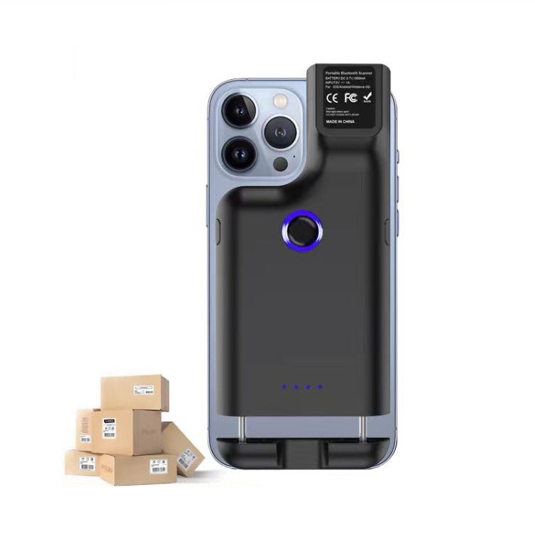 2D Bluetooth Barcode Scanner with Wireless Back Clip for Mobile Phones, Side Spec