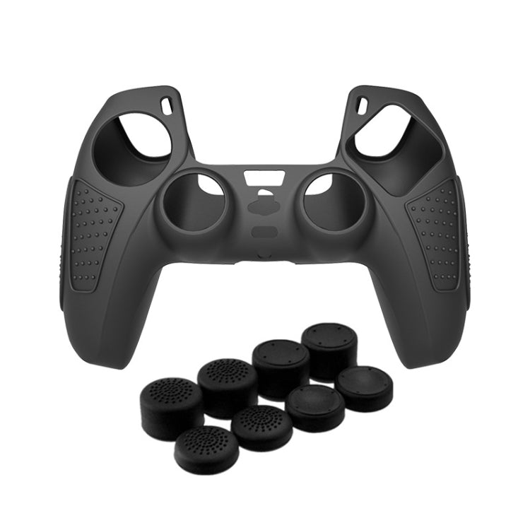 Playstation PS5 Gamepad Silicone Protective Case Cover Anti-Skid Soft Silicone Cover, Color: Black+8 Hats