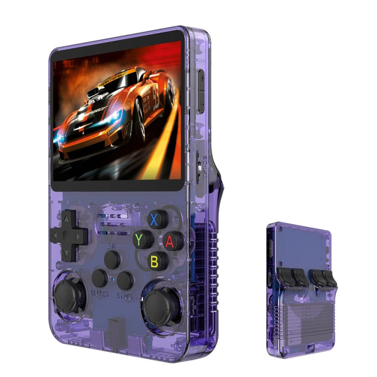 Retro Handheld Game Console Linux System 3.5-Inch IPS Screen Portable Video Player 128G Purple Transparent