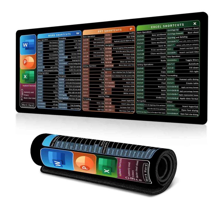 Keyboard Shortcut Desk Mat Mouse Pad Non-Slip Office Desk Pad with Computer Commands 300x800x3mm
