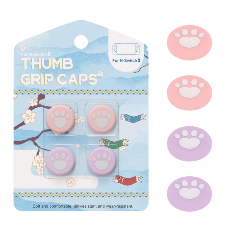 For Nintendo Switch 2 Joy-Con Claw-Print Silicone Thumb Grip Caps Button Covers - Pink Purple (2 Pairs)