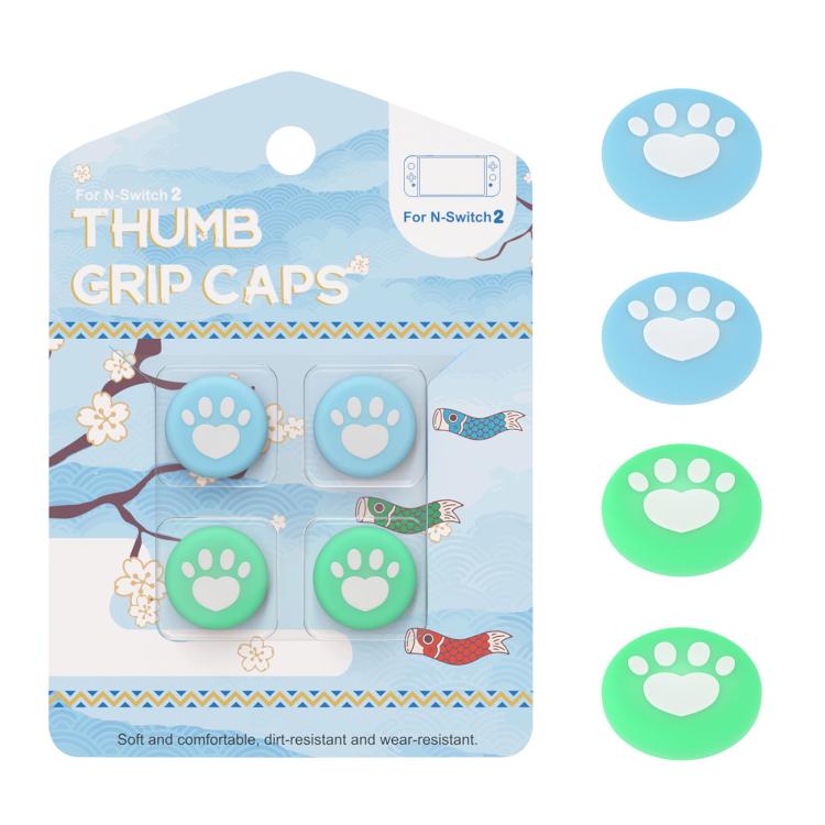 Nintendo Switch Joy-Con Claw-Print Silicone Thumb Grip Caps - 2 Pairs (White, Blue, Green)