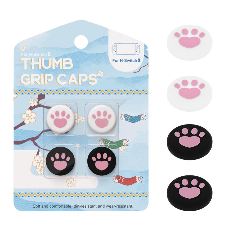 Nintendo Switch Joy-Con Thumb Grip Caps - Claw-Print Silicone Button Covers (2 Pairs, Black, White, Pink)