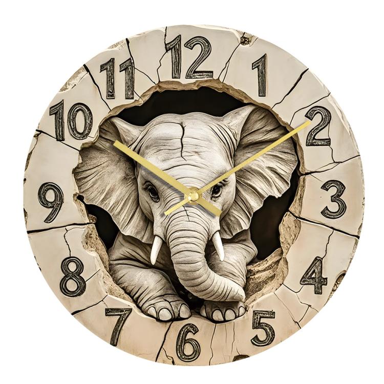 11 Inch 3D Elephant Stereoscopic Decorative Silent Wall Clock for Living Room
