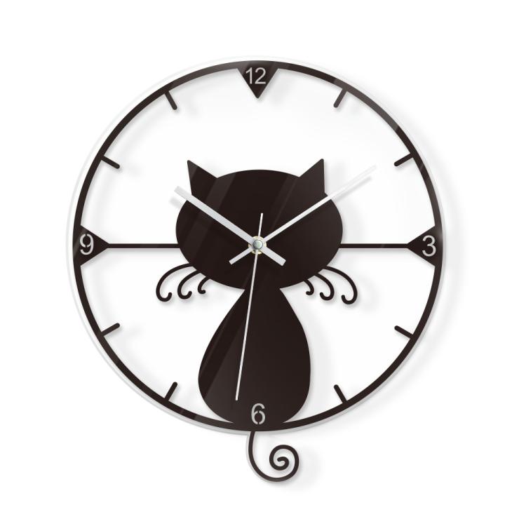 Cat Transparent Acrylic Silent Wall Clock for Home Decor (Black)