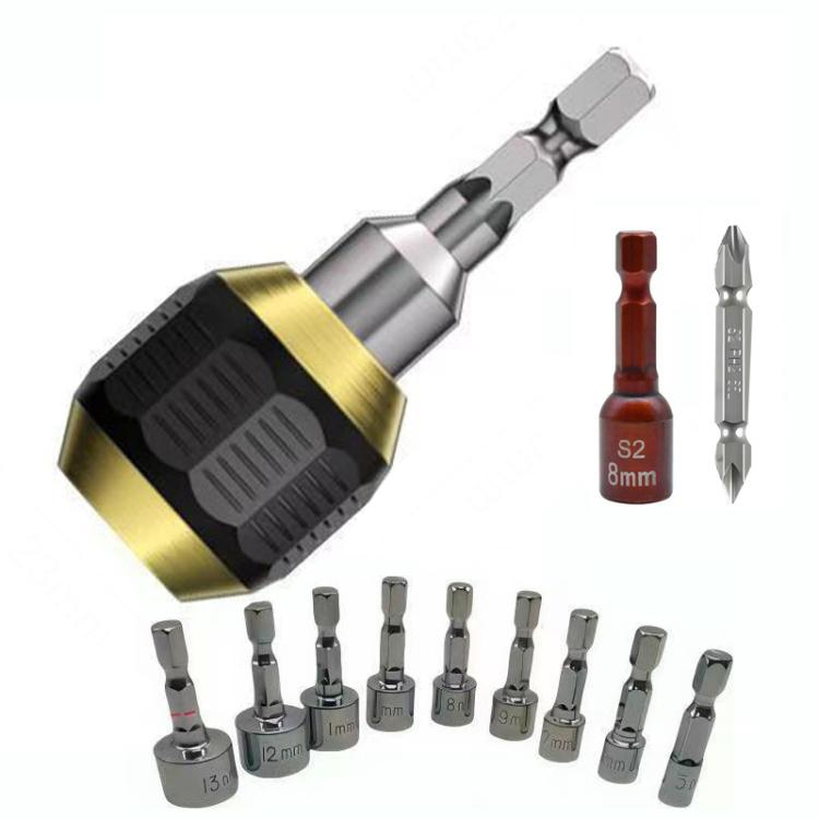 12pcs Set Hexagonal Shank Quick-Release Self-Locking Socket Adapter for Electric Drill