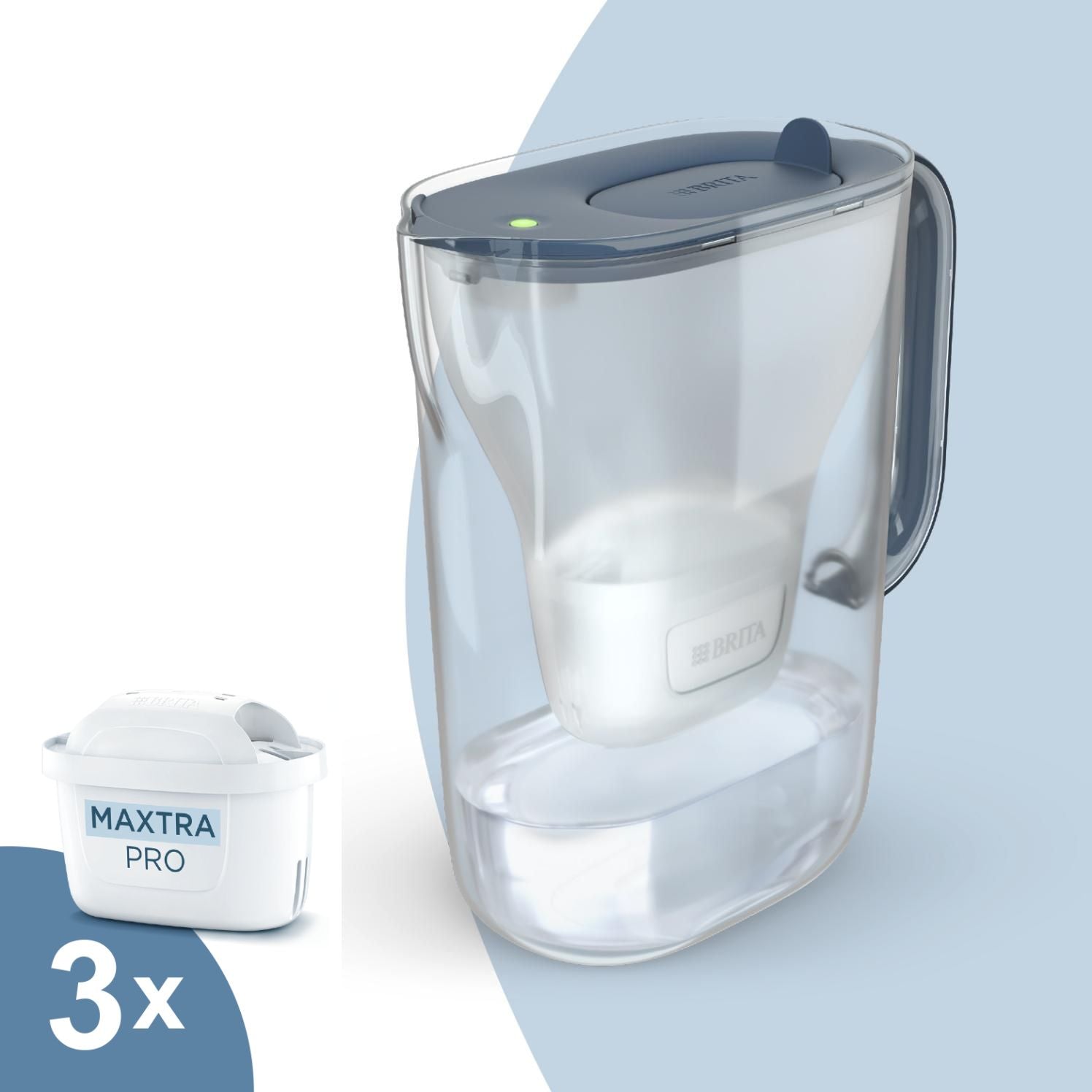 Brita Jug Style Essential 2,4L Blue-Soft Grey + Pack 3 Filters Maxtra Pro